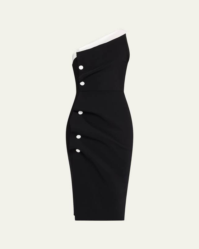 Hiroko One-Shoulder Contrast Button Midi Dress